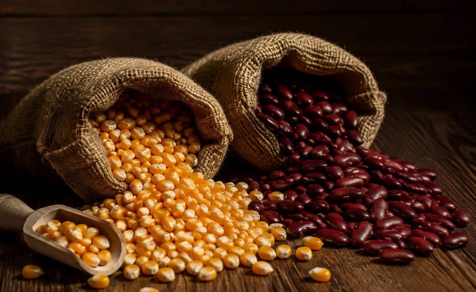Sacks of maize and beans