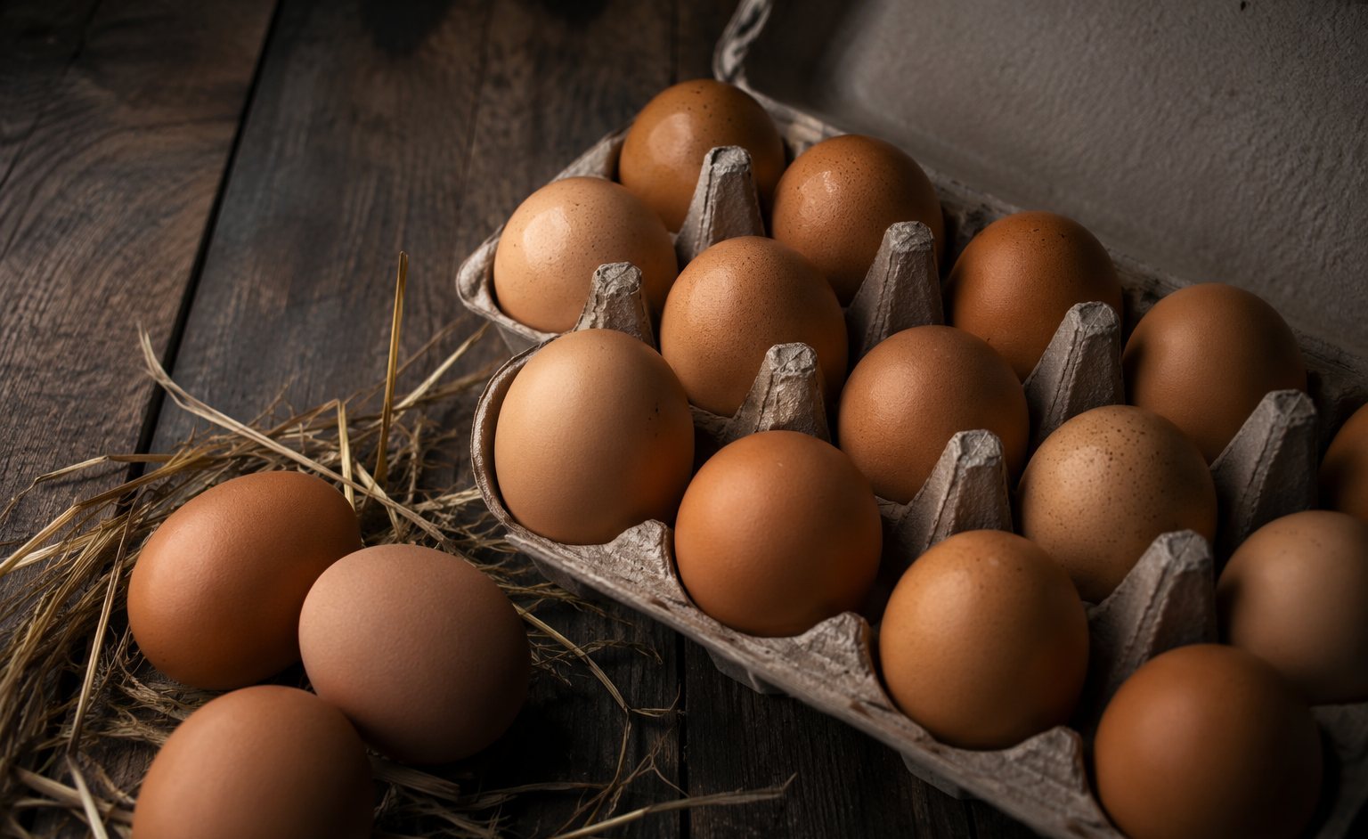 Farm fresh brown eggs in a tray