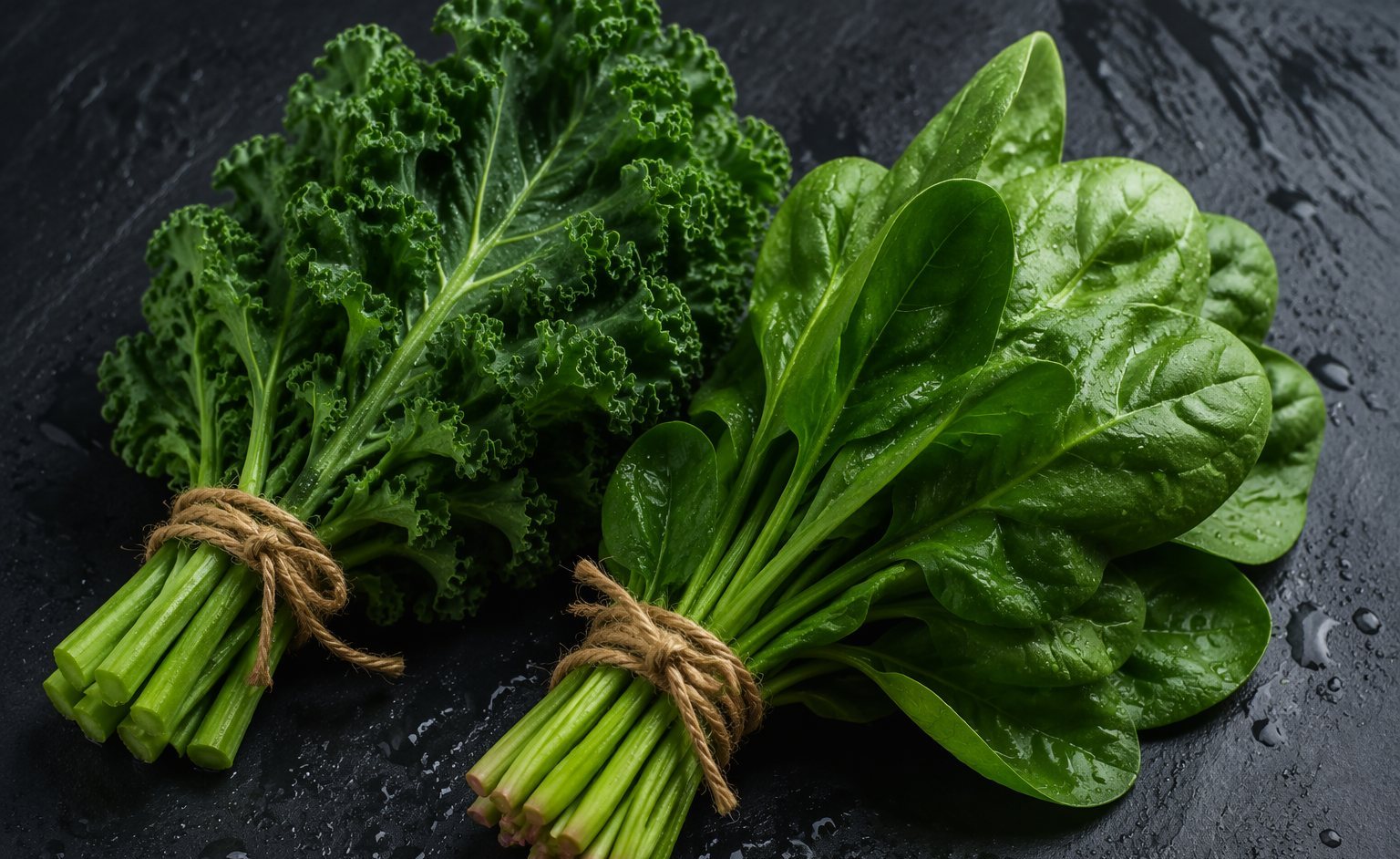 Bundles of fresh sukuma wiki and spinach