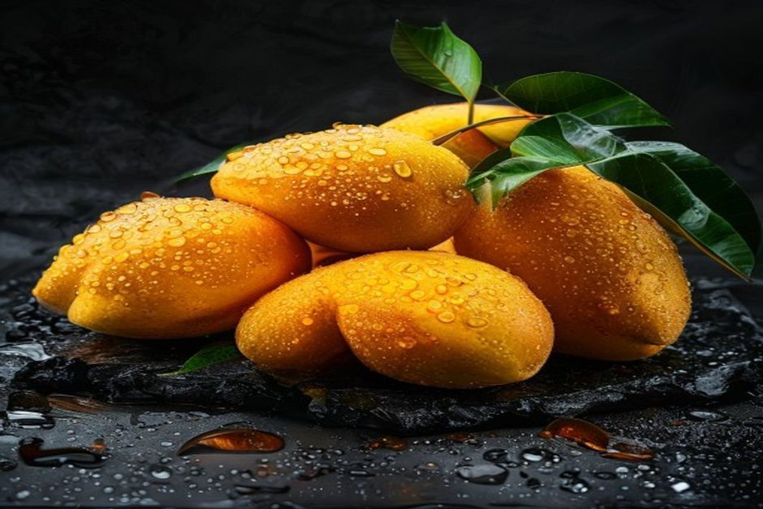 Pile of ripe golden mangoes