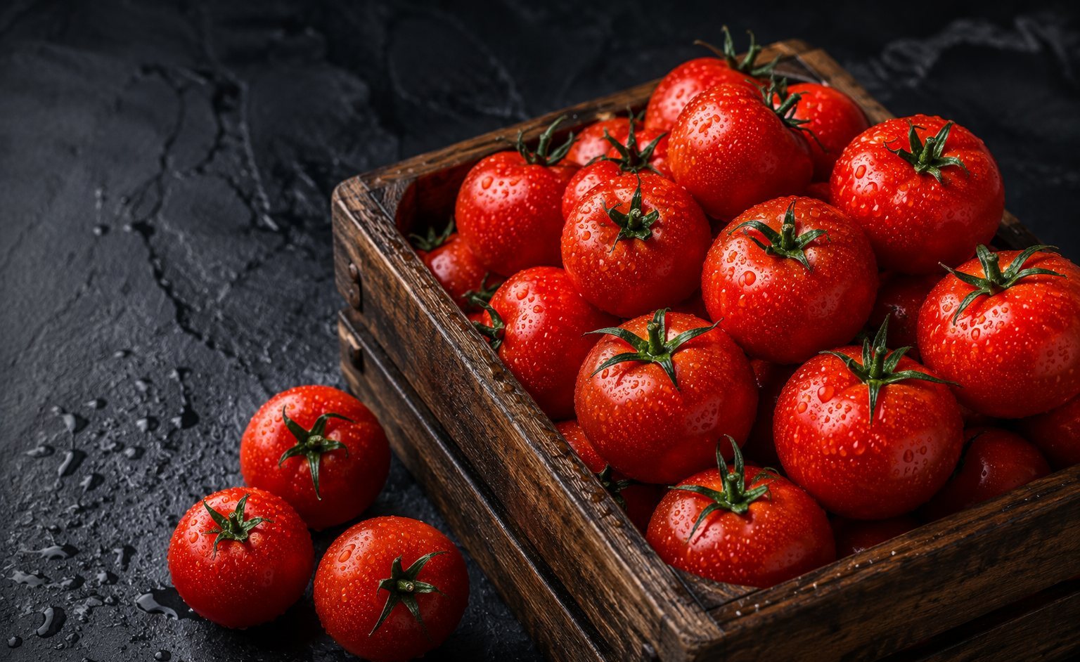 Fresh farm produce — crate of ripe tomatoes